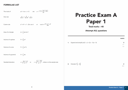 Interior page of Zeta Revision National 5 Mathematics book showing the official SQA formula list provided for the final exam.