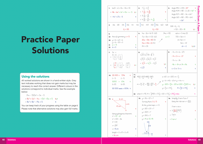 Practice Paper Solutions with mathematical equations and text on a teal and pink background